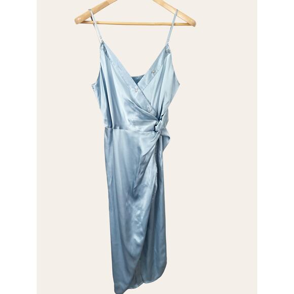 T by ALEXANDER WANG Blue Cami Satin Silk Midi Wrap Dress Size 8 - Picture 4 of 10